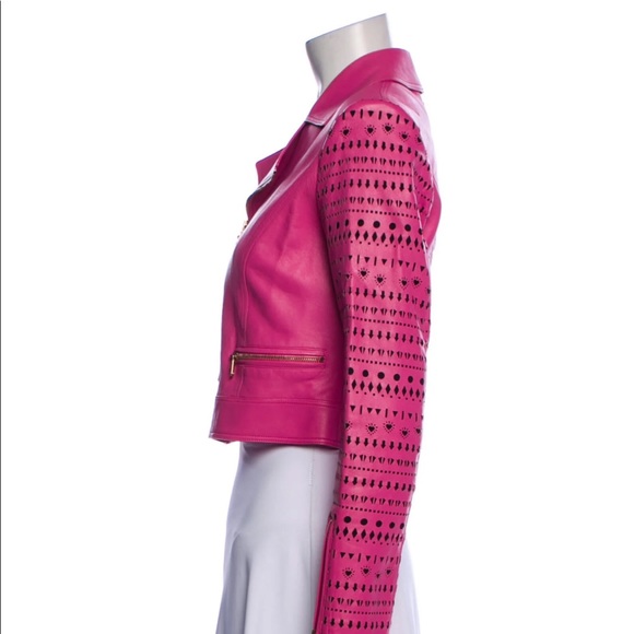 Versace Leather Biker Jacket Pink XS/38 - Picture 2 of 6